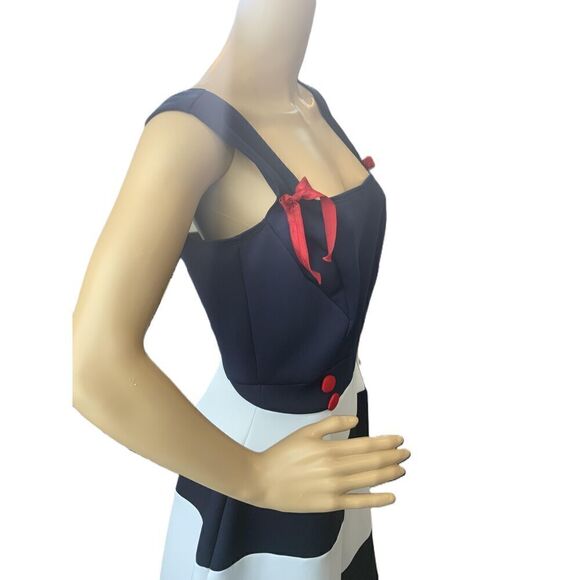 Custom Dark Blue And White Striped Sleeveless Bow Detail Jumpsuit Size M - Picture 9 of 16